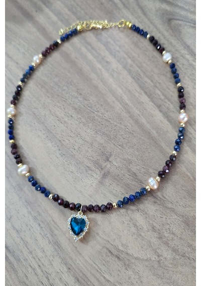 Gerçek Somon İnci, 3 Mm Faset Lal, Lapis Lazuli Doğaltyaş Kolye Çok Renkli