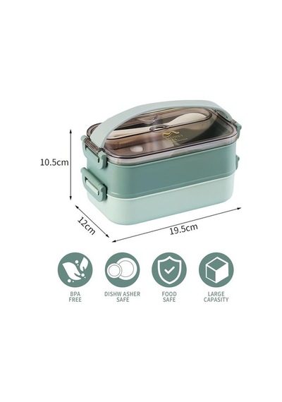 Vagonlife Bento 1500ml 2 Katlı 3 Bölmeli Paslanmaz Çelik Yemek Kutusu Yeşil Beyaz