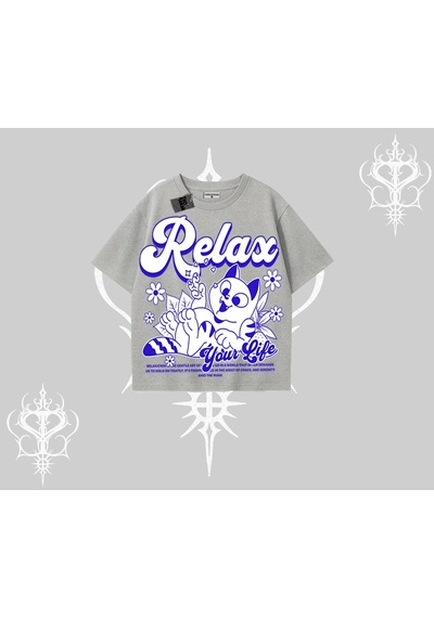 Tarzsokak Relax Kedi Baskılı Oversize Tshirt Gri