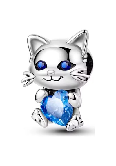 Fubena Mavi Taşlı Kedi Gümüş Charm
