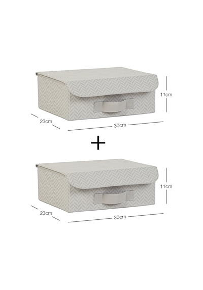 Ocean Home Textile 2'li Gri Balıksırtı Kapaklı Kutu Set 30 x 23 x 11 cm