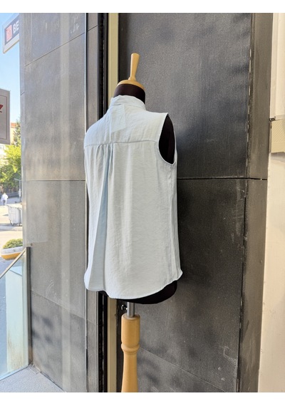 Pera Moda Sıfır Kol Fularlı Modal Yazlık Kadın Gömleği Bebe Mavisi