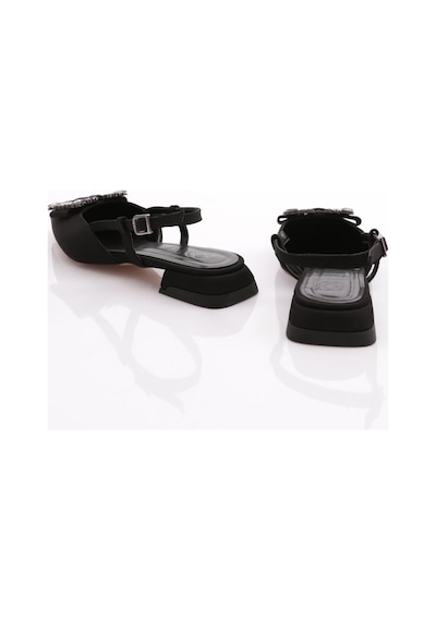 Dgn 010 Kadin Kare Taş Süslemeli Sandalet 010-2267-R1627 Siyah Nubuk