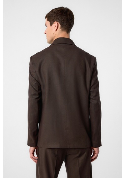 Antioch Relax Fit Keten Karışımlı Erkek Blazer Ceket Kahve