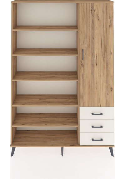 Arges Dolap 9 Raflı 3 Çekmeceli Tek Kapaklı 132x30x195 Çam-çam/aytaşı Atlas Çam/aytası
