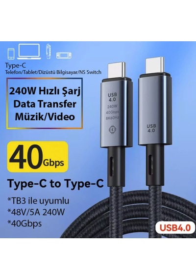 8k Görüntü Aktarım Destekli Ultra Hızlı Type-c Hasır Kablo 40gbps Apple Uyumlu MacBook Pro Air Mini İçin
