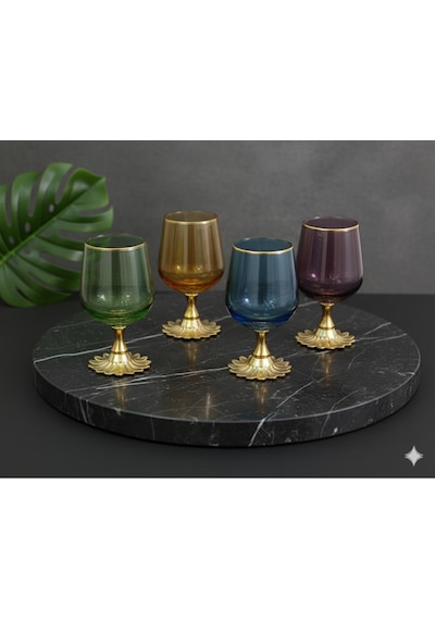 Çnr Home Collection Lina Metal Ayaklı Kahve Yanı Su & Meşrubat Bardağı Çok Renkli