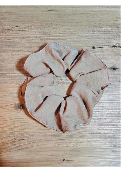 Handmade Çift Dikişli Xl Scrunchie Saç Tokası Vizon