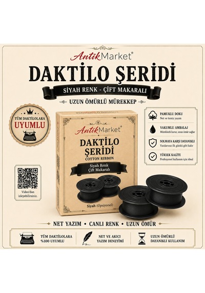 Antik Market Daktilo Şeridi Siyah Çift Makaralı