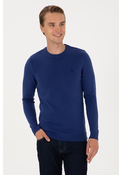 U.S. Polo Assn. Erkek Slim Fit Bisiklet Yaka İndigo Basic Kazak 50313713-VR028