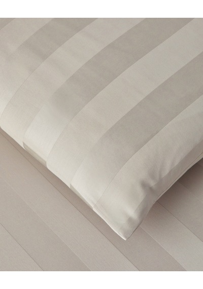 Deluxe Çizgili Pamuk Saten Çift Kişilik Çarşaflı Nevresim Takımı 200x220 Cm Fildişi