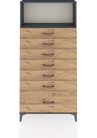 Arges Dolap Tek Raflı 7 Çekmeceli 88x30x182 Antrasit-çam Antrasit