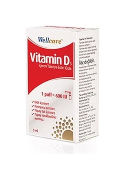 Wellcare Vitamin D3 600 Iu 5 Ml Sprey Aromasız Renkli Sku: Smgstk9ca2272d45