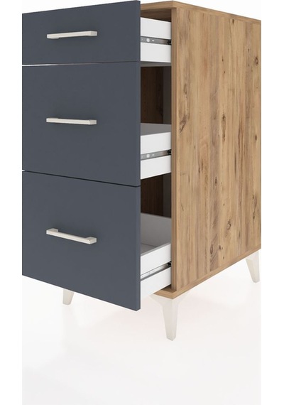 Kronos Komodin 3 Çekmeceli 44x59x96 Çam-antrasit Atlas Çam