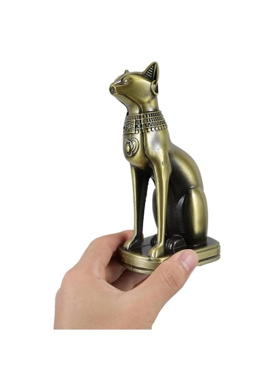 Antik Mısır Kedi Heykeli Bastet Metal Dekoratif Hediyelik Biblo 8x15cm