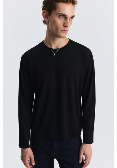 Antioch Relax Fit Uzun Kollu T-shirt Siyah