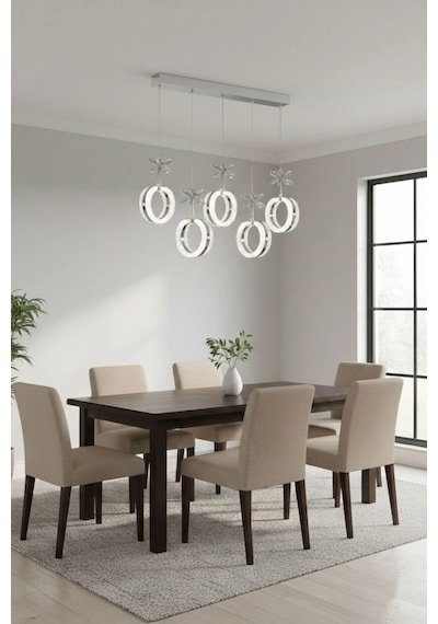 LumiaLighting Aurea Model 5"li Gümüş 3 Renk Modu Yemek Masası Oturma Çocuk Yatak Odası Modern Ledli Avize