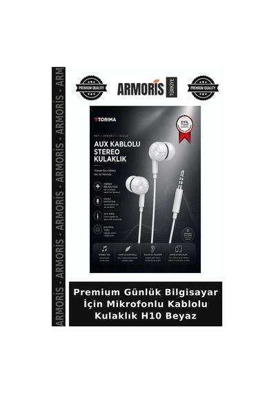 Premium Günlük Bilgisayar İçin Mikrofonlu Kablolu Kulaklık H10 Beyaz