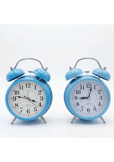 Çalar Saat 21 Cm Kurmalı Alarm Lı Çalar Saat Büyük Boy Retro Vintage Çift Çanlı Komodin Saati Kırmızı Mavi