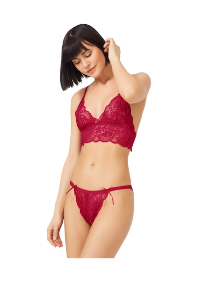 Cottonhill Bordo Dantelli Transparan Balensiz Kadın Sütyen Takımı Bordo