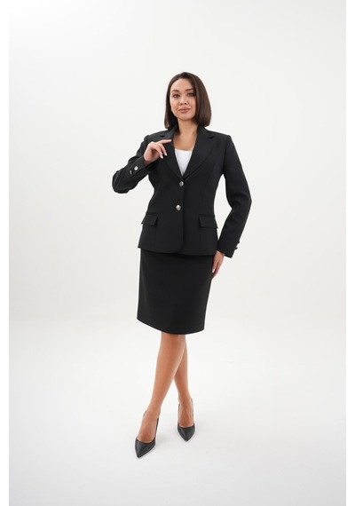 Velnara Moda Siyah Modern Klasik Kadın Takım Elbise - Düğme Detaylı Ceket & Astarlı Kalem Etek Siyah - 942457488 Siyah