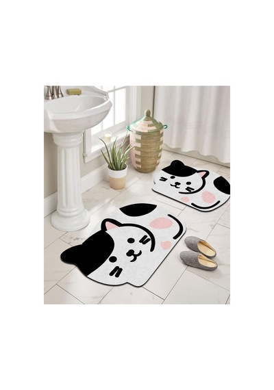 Buççin Online Mağaza Dijital Baskılı Kaymaz Taban Sevimli Kedicik Banyo Paspası Ikili Klozet Takımı 40x60 60x100 -p20 Çok Renkli