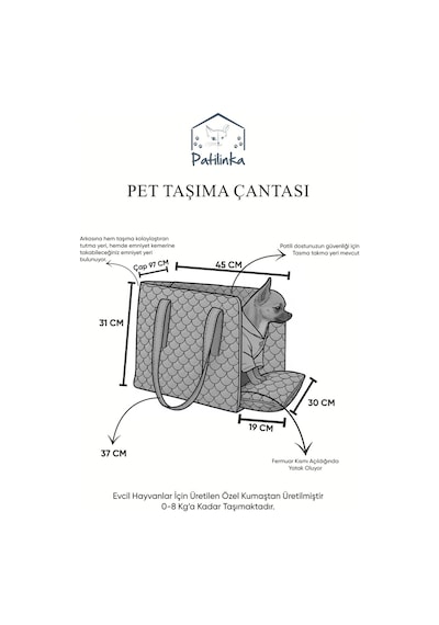 Patilinka Kedi Köpek Taşıma Çantası Taş Rengi Tasma Kancalı Oto Koltuğu - Taşıma Çantası