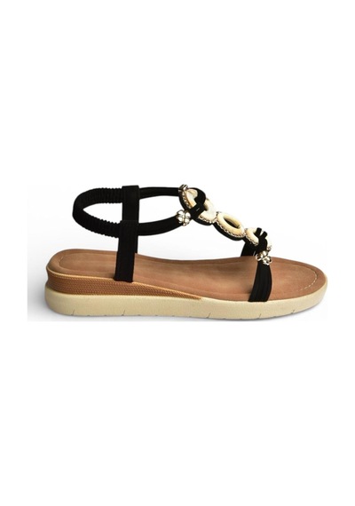 Fox Shoes Y274800909 Siyah Düz Tabanlı Halka Detaylı Kadın Sandalet Siyah
