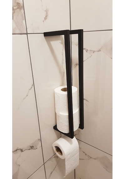 Aju Tuvalet Kağıtlığı - Duvara Monte Tuvalet Kağıdı Ve Havlu Depolama Ürünü - Wc Kağıtlık Mat Siyah Siyah