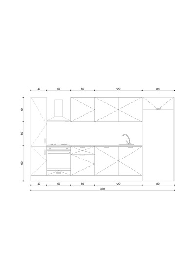 360 Cm %100 Mdf Tezgahlı Efil Ankastre Mutfak Dolabı Beyaz
