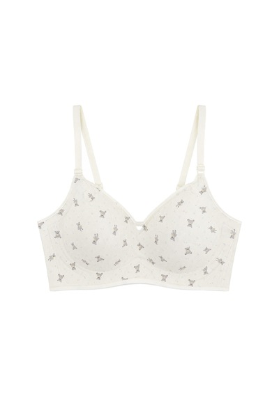 Cottonill Seamless Bra - Mireva Krem Lazer Kesim Rib Dokulu Ayıcık Desenli Balensiz Kadın Sütyen