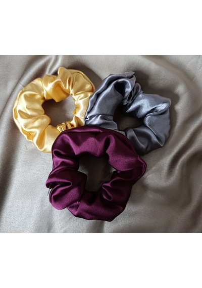 Saten Lastik Toka Hand Made Renkli 3'lü Toka Seti Mürdüm-gri-gold Çok Renkli