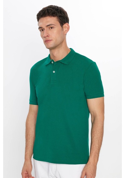 Tudors Erkek Slim Fit Dar Kesim Pamuklu Yumuşak Dokulu Serin Tutan Kumaş Düz Pike Yeşil Polo Yaka Tişört-31621-yeşil Yeşil