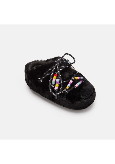 Terlik Kadın 80d1460250-n001 Moon Boot Mule Faux Fur Beads Black Siyah