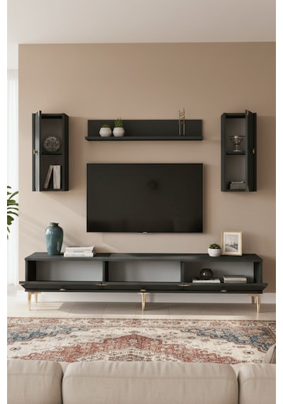 Tvr1897ag - Alfa Tvr180 Tv Ünitesi Takım , Tv Sehpası Antrasit - Gold 180cm