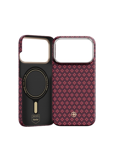 İphone 18 Pro Kılıf M-safe Özellikli Benks Armorair Armorgrid Serisi C1 Kevlar Karbon Kapak Bordo