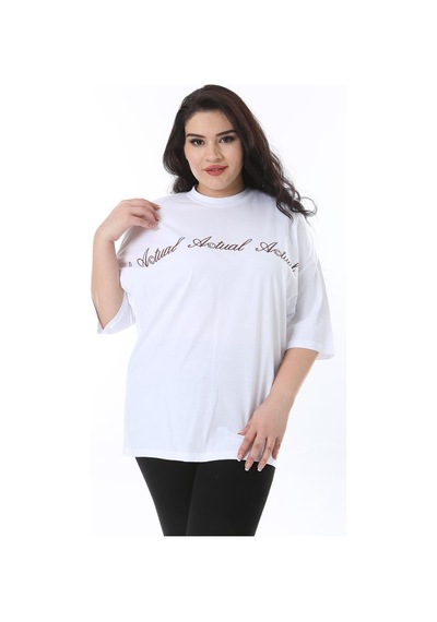 Şans Kadın Büyük Beden Beyaz Pamuklu Kumaş Rahat Kesim Bluz 65n38243-beyaz Beyaz