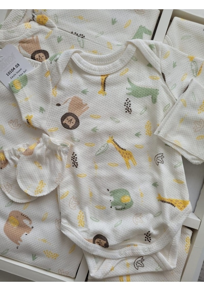 Bebitof Incibaby 10'lu Erkek Bebek Hastane Çıkışı Zürafa Desenli Beyaz