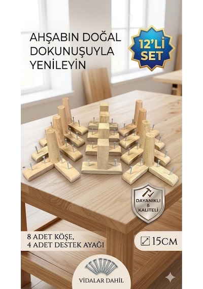 1. Sınıf Gürgen Ağacı Ham Mobilya Kanepe Koltuk Tv Ünitesi Mobilya Ayakları 12 Li Set Köşe Ayak Ve Destek Ayağı 15 Cm Robot Süpürge Uyumlu Ahşap