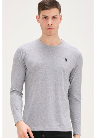 T8588 Dewberry Bisiklet Yaka Uzun Kol T-shırt-gri Gri
