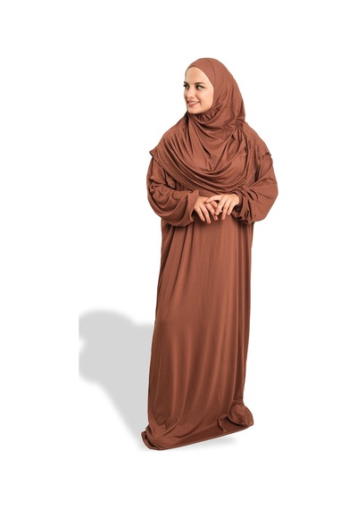 Hürrem Bone 2 Parça Namaz Elbisesi Viskon Düz 2504 14 Kahverengi