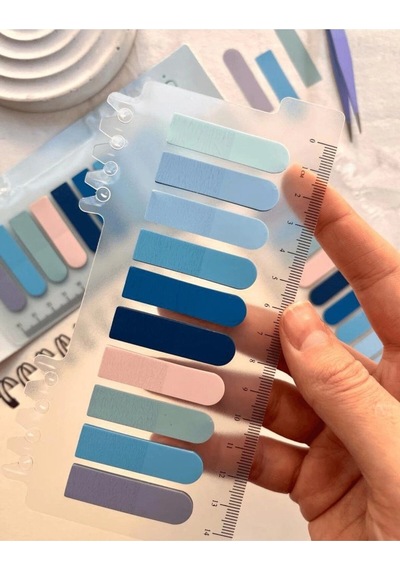 10 Renkli Soft Post-it Cetvelli Mavi Tonları Yuvarlak Şeffaf Pet İndeks Index Sticker Sticky Note