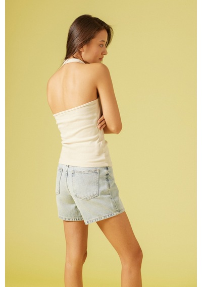 Pamuklu Halter Top Bej