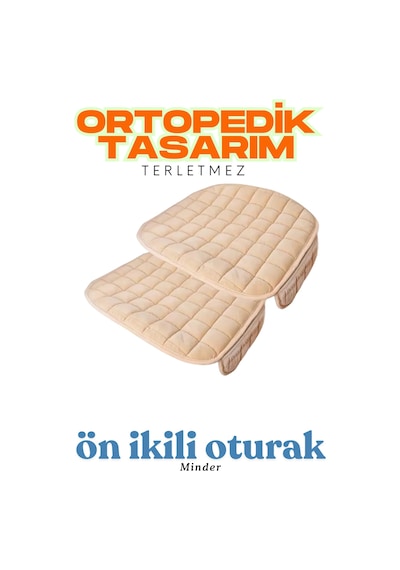 Bej Kadife Yüzeyli Ön İkili Araba Oturak Minderi Kaymaz, Evrensel Uyumlu Konforlu Tasarım