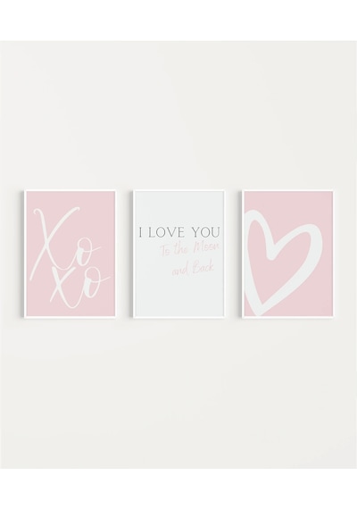 Çerçevesiz Poster Xoxo, I Love You, Ve Kalp Tasarımlı Minimal