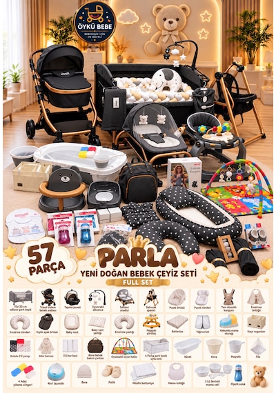 57 Parça Parla Yeni Doğan Bebek Çeyiz Seti Full Set