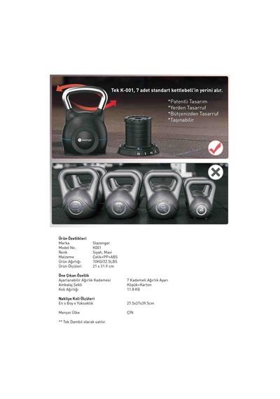 Slazenger K001 Ayarlanabilir Kettlebell 10 Kg Tekli