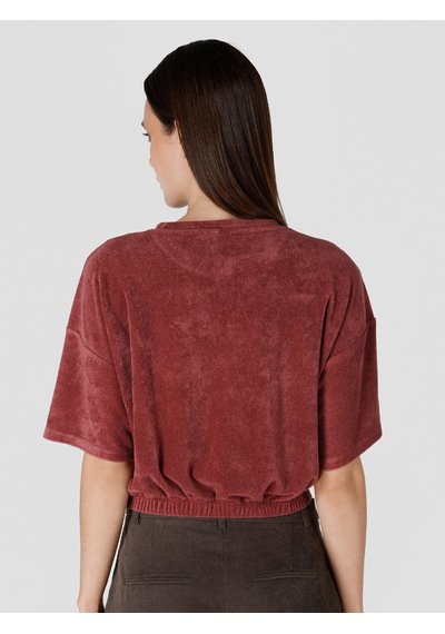 Colin's Colins Bisiklet Yaka Belden Lastikli Crop Kırmızı Kadın Kısa Kol Tişört Cl1065174 Cherry Kırmızı