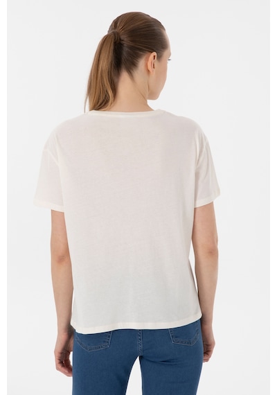 U.S. Polo Assn. Kadın Krem Desenli Bisiklet Yaka Tişört 50299765-VR071