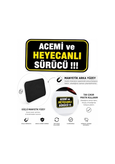 Mega Oto Market Acemi Şoför - Acemi Sürücü Magneti Tak Çıkar Manyetik Araba Bagaj Uyarı Levhası - Acemi Ve Heyecanlı Sürücü